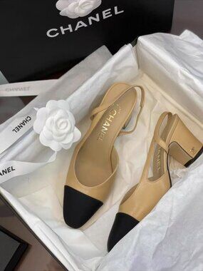 Chanel Beige & Black Slingbacks | Size 37